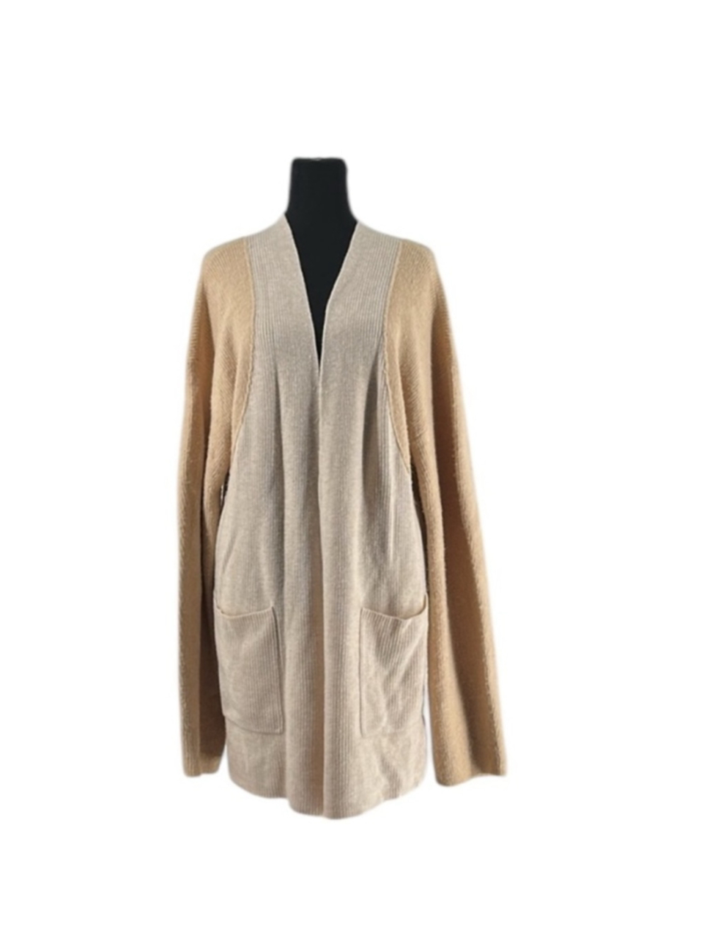 Something Navy Cream Color Block Tight Knit Open Front Cardigan Sweater Size L